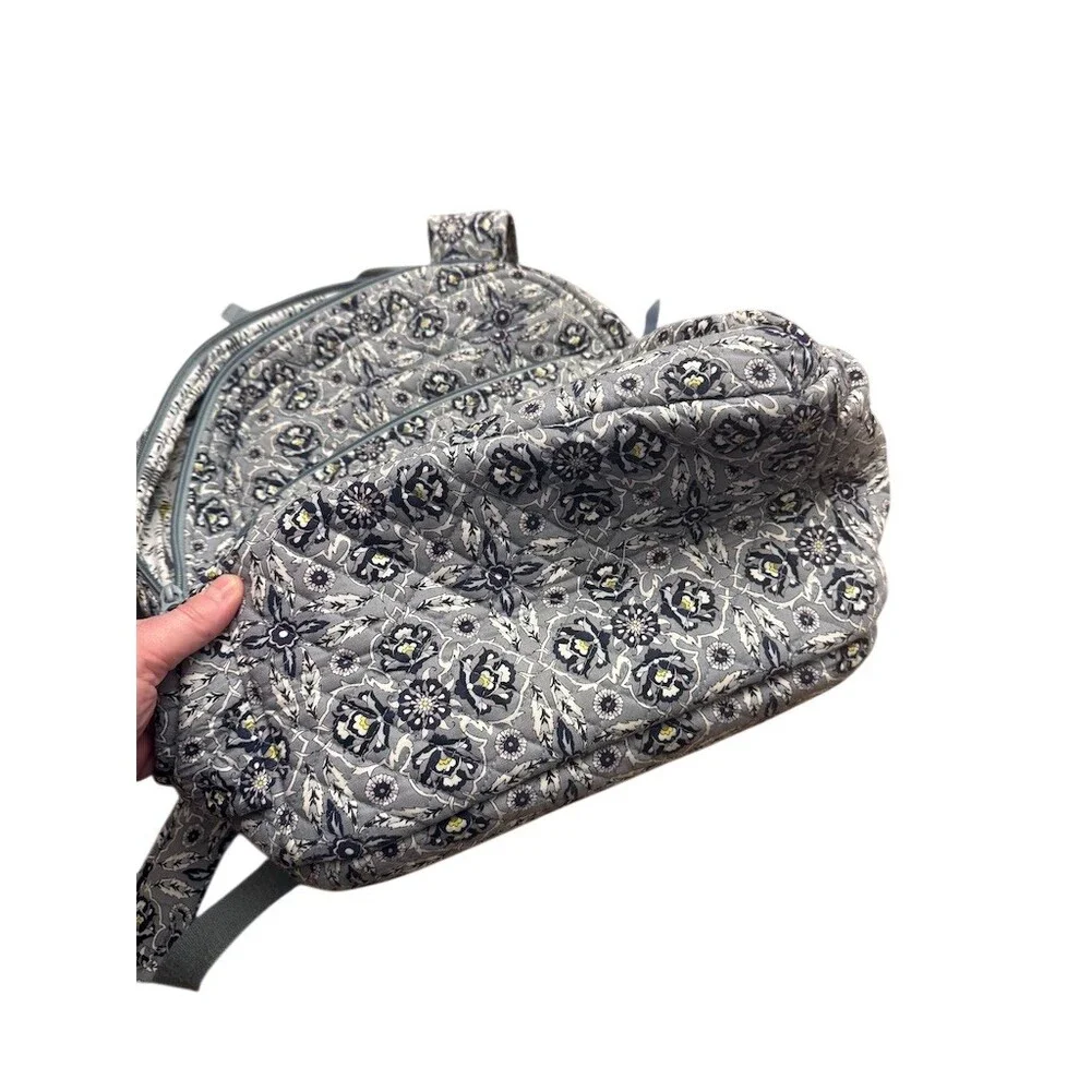 Vera Bradley XL Campus Backpack Gray Blue Quilted Floral Medallion + wristlet